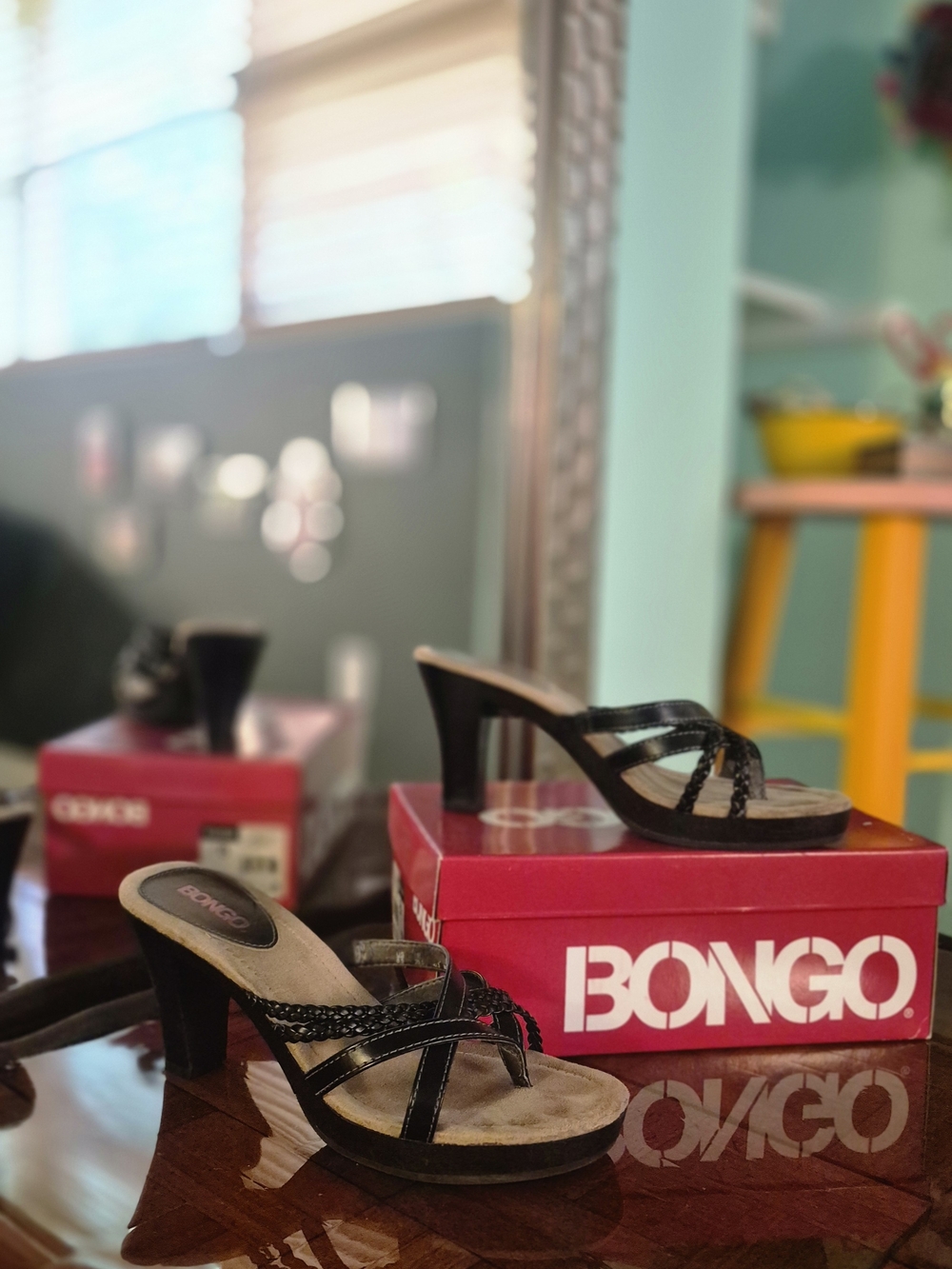 BONGO Braided Black Strappy Mid-Heel Sandals